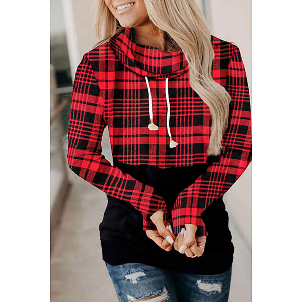 Checked Coat With Hood And Lace Up Padded Sweatshirt - Image 4