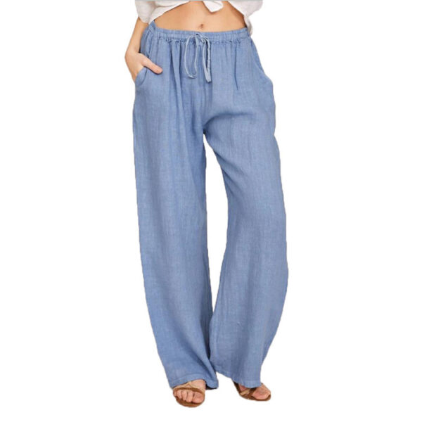 Soft Casual Drawstring Tie Trousers Summer Elastic Waist Loose Jogger Pants With Pockets - Image 9