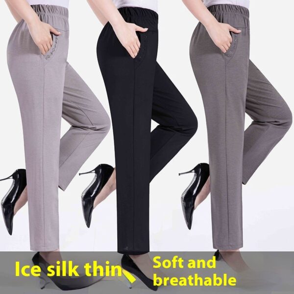 Summer Thin Ice Silk Casual Pants High Waist Elastic Plus Size
