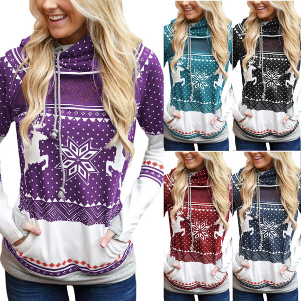 Long Sleeve Hooded Casual Sweater Women With Printed Pockets