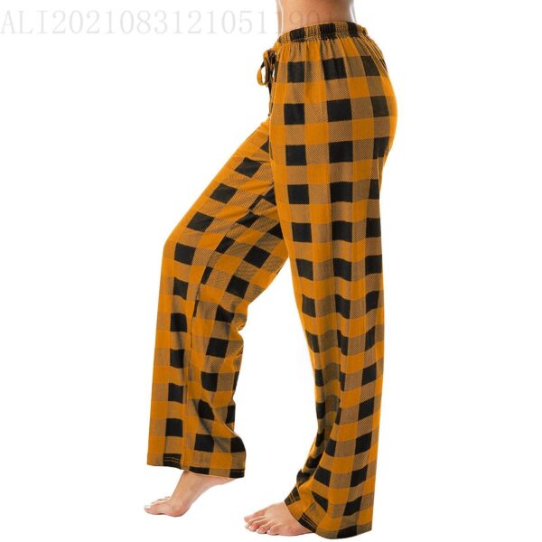 Drawstring Plaid Print Trousers Casual Loose Sports Home Pants Women - Image 2