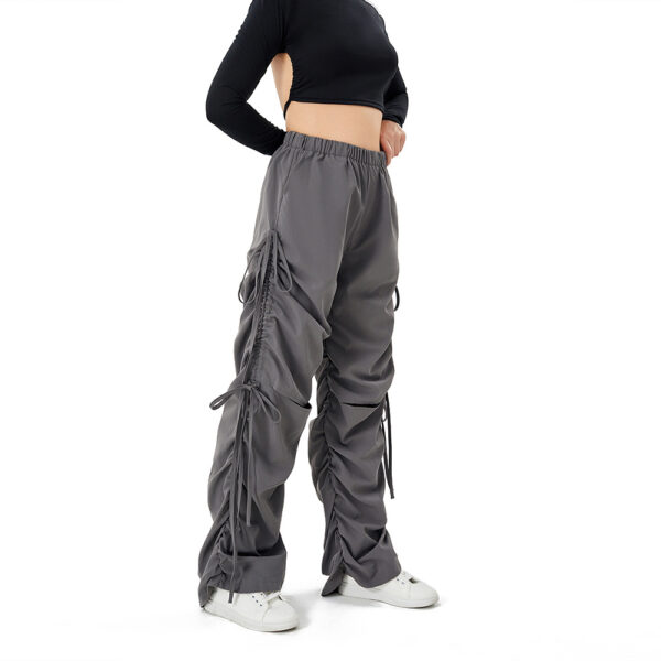 Street Drawstring Hole Casual Loose Wide Legs Cargo Pants - Image 7