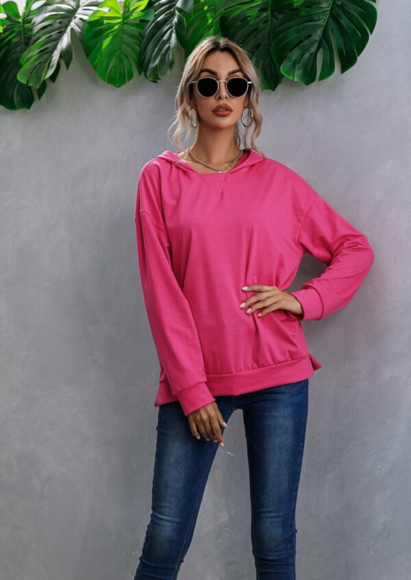 European And American Fleece Hooded Pullover Sweater Women's Color Matching - Image 3