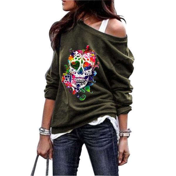 European And American Round Neck Sweater Women's Skull Print Halloween Top - Image 7