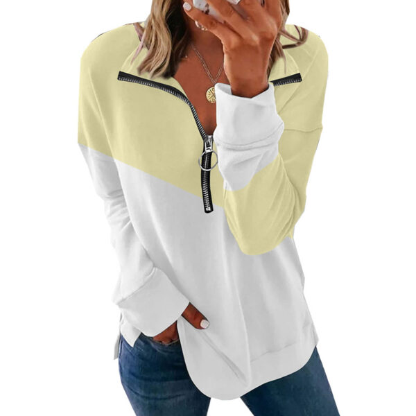 Contrast Color Zip Pullover Sweatshirt Loose Versatile Long Sleeve Top - Image 8