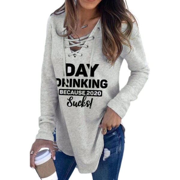 Letter-Print Long-Sleeved Tie-Band Loose Sweatshirt - Image 2