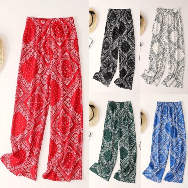 Women's Paisley Scarf Print Wide Leg Bohemian Casual Loose Pants