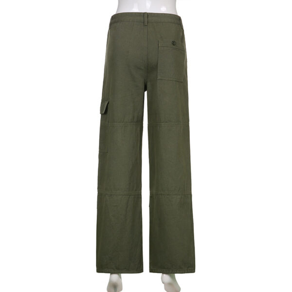 Casual Straight Solid Color Pocket Panel Cargo Trousers - Image 4