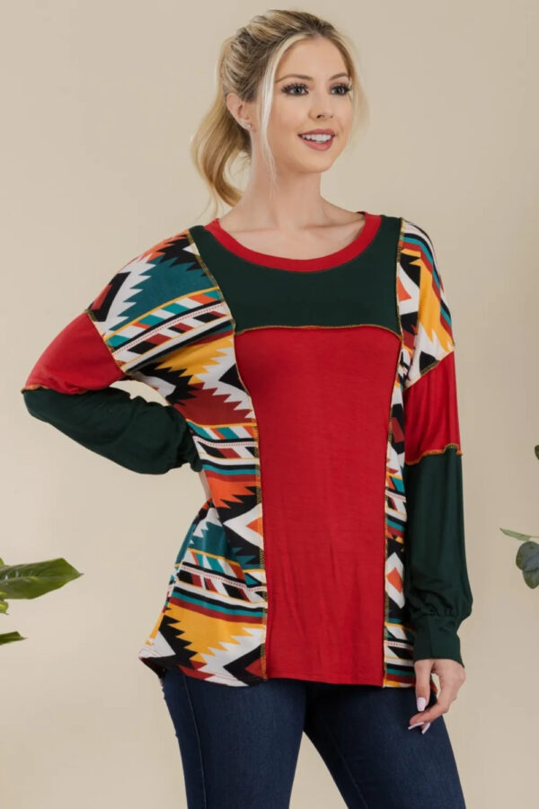 Celeste Full Size Exposed Seam Printed Color Block T-Shirt - Image 2