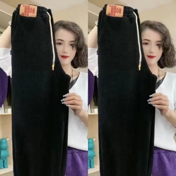 Fleece-lined Thick Track Pants Medium And Large Children Autumn And Winter Warm And Loose Leisure One Lambswool Outer Wear Trousers - Image 8