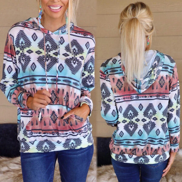 Fashion Printed Long-Sleeved Hooded Casual Loose Sweater - Image 3