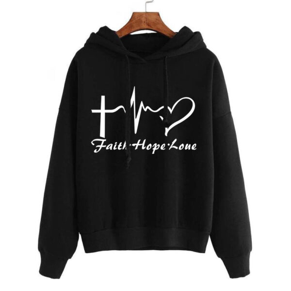 Heart Print Hoodie Sweatshirt Pullover Tops Women Long Sleeve Sports Clothes - Image 2