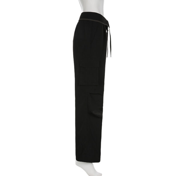 Solid Color Waist Cuff Lace Loose Cargo Pocket Lounge Pants - Image 7