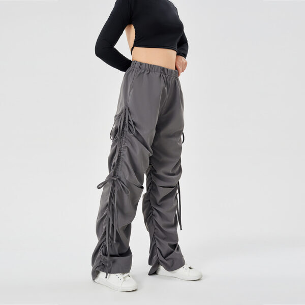 Street Drawstring Hole Casual Loose Wide Legs Cargo Pants - Image 6