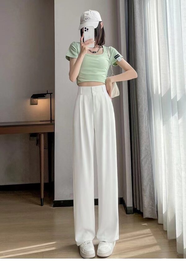Green Ice Silk Wide-leg Pants Women's Summer Thin High Waist - Image 8