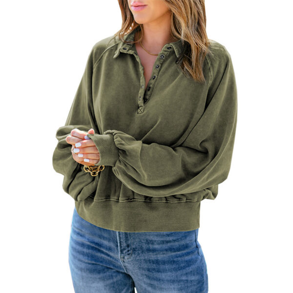 Long-sleeve Blue-dyed V-neck Pullover Sweatshirt - Image 10