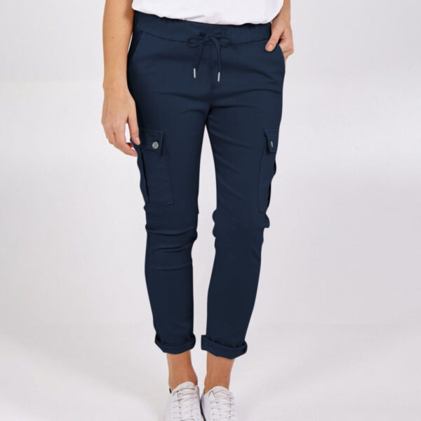 Casual Cargo Pants With Pockets Solid Color Drawstring Waist Pencil Trousers For Women - Image 5