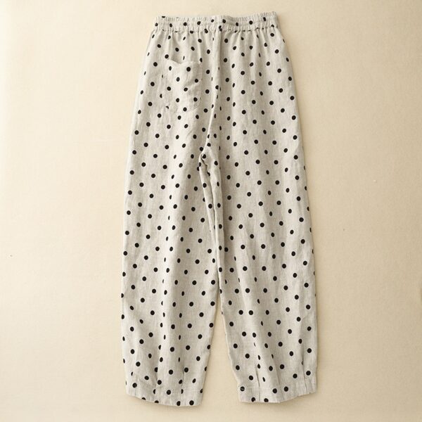Cotton Hemp Polka Dots Tied Elastic Waist Harem Pants For Women - Image 2