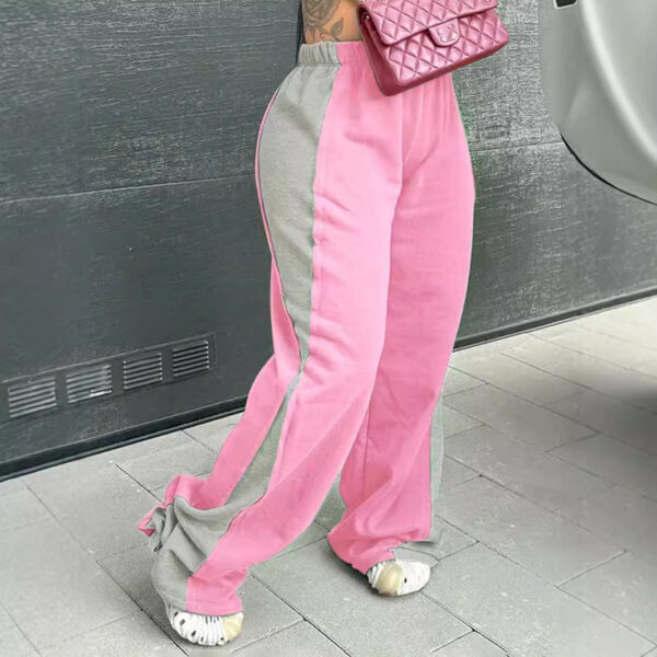 Women's Elastic Waist Colorblock All-matching Straight Wide Leg Sweatpants - Image 4