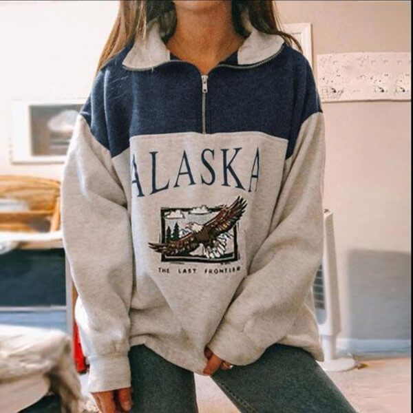 Women's Fashion Zip Print Long Sleeve Sweatshirt - Image 3