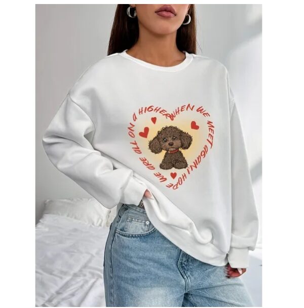 Women Basic Casual Pullover Spring Autumn Long Sleeve Cute Puppy Printed Round Neck - Image 2