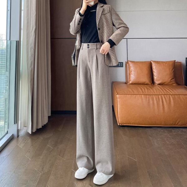 Gray Woolen Wide-leg Pants Autumn And Winter High Waist Drooping Casual Straight-leg