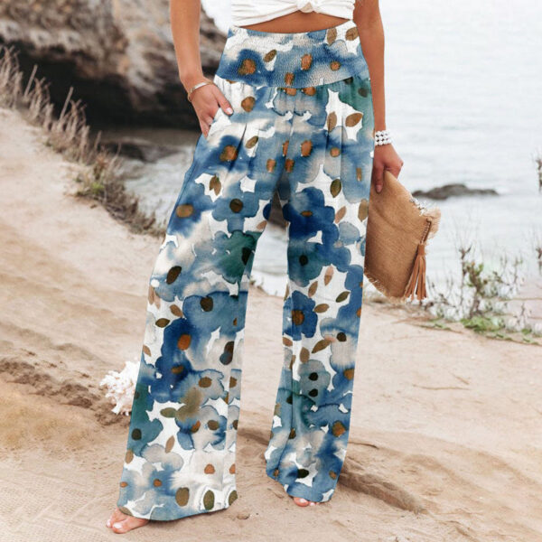 Women's Casual Wide-leg Cotton And Linen Printed Loose Trousers - Image 2