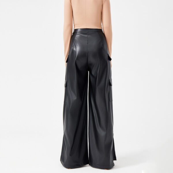 Fashion PU Trousers Metal Zipper Pocket Long Pants - Image 9