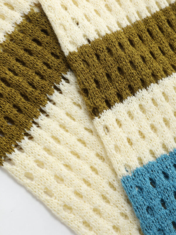 2023 Contrasting Color Stitching Long -sleeved Hollow Sweater Short Waist Knit Sweater - Image 10