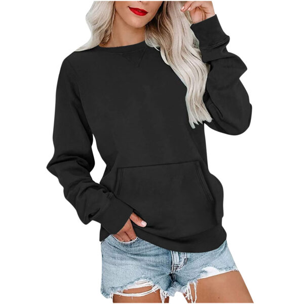 Solid Color Pullover Sweatshirt With Pocket Fashion Loose Round Neck Long Sleeves Top Womens Clothing - Image 10