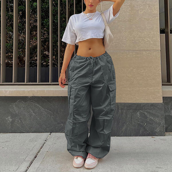 Casual Cargo Pants For Women Solid Color Drawstring Pocket Design Fashion Street Trousers Girls - Image 4
