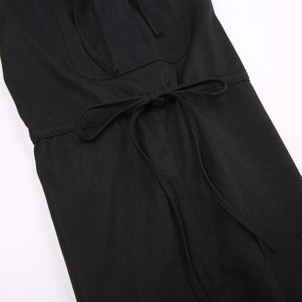 High Street Pocket Ribbon Stitching Straight Black Woven Pants - Image 10