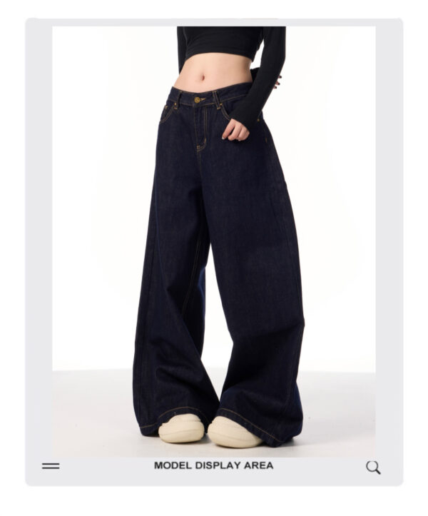 American Retro Wide Leg Dark Blue Jeans - Image 5