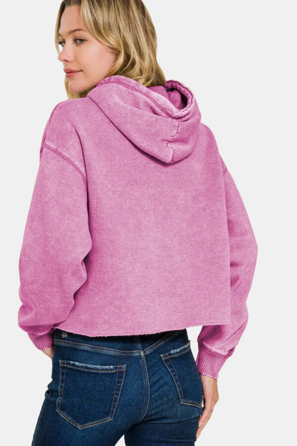 Zenana Acid Wash Fleece Cropped Hoodie - Image 2