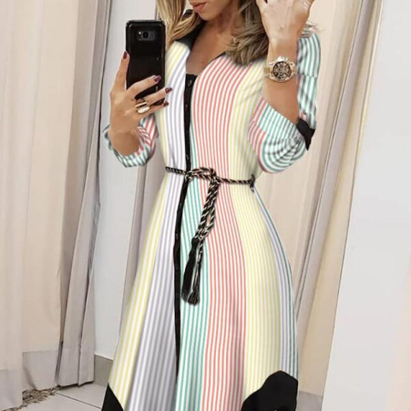 Printed Checks Lace-up Dress Women - Image 3