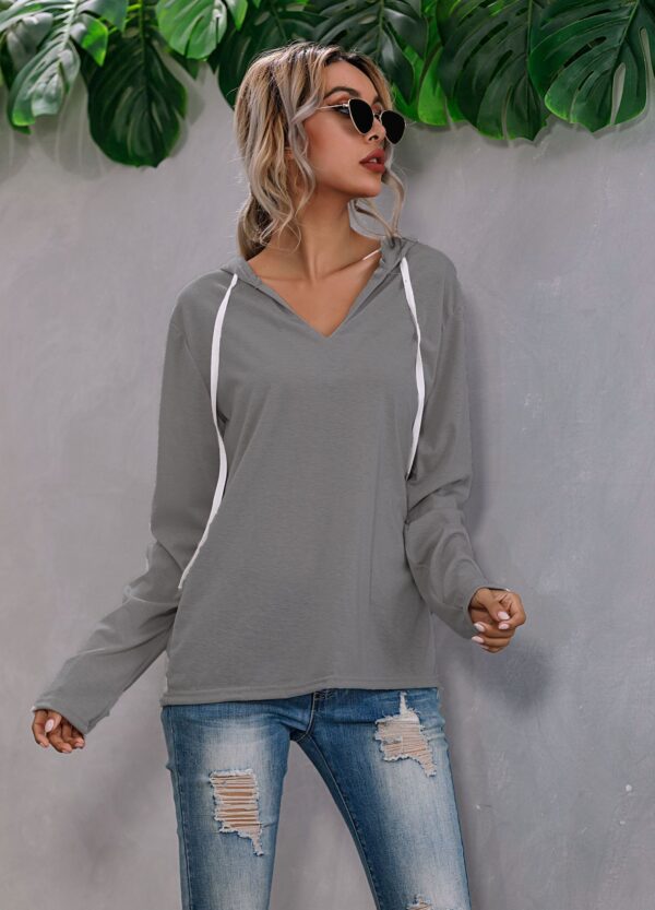 Drawstring V-neck Fleece Bottoming Shirt Hooded Sweatshirt - Image 8