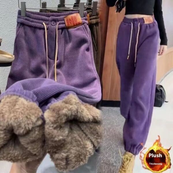Fleece-lined Thick Track Pants Medium And Large Children Autumn And Winter Warm And Loose Leisure One Lambswool Outer Wear Trousers - Image 10