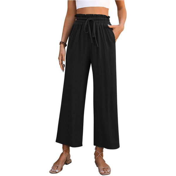 Drawstring High Waist Straight Pants Summer Casual Solid Color Loose Wide Leg Trousers For Womens Clothing - Image 5