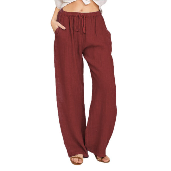 Soft Casual Drawstring Tie Trousers Summer Elastic Waist Loose Jogger Pants With Pockets - Image 2