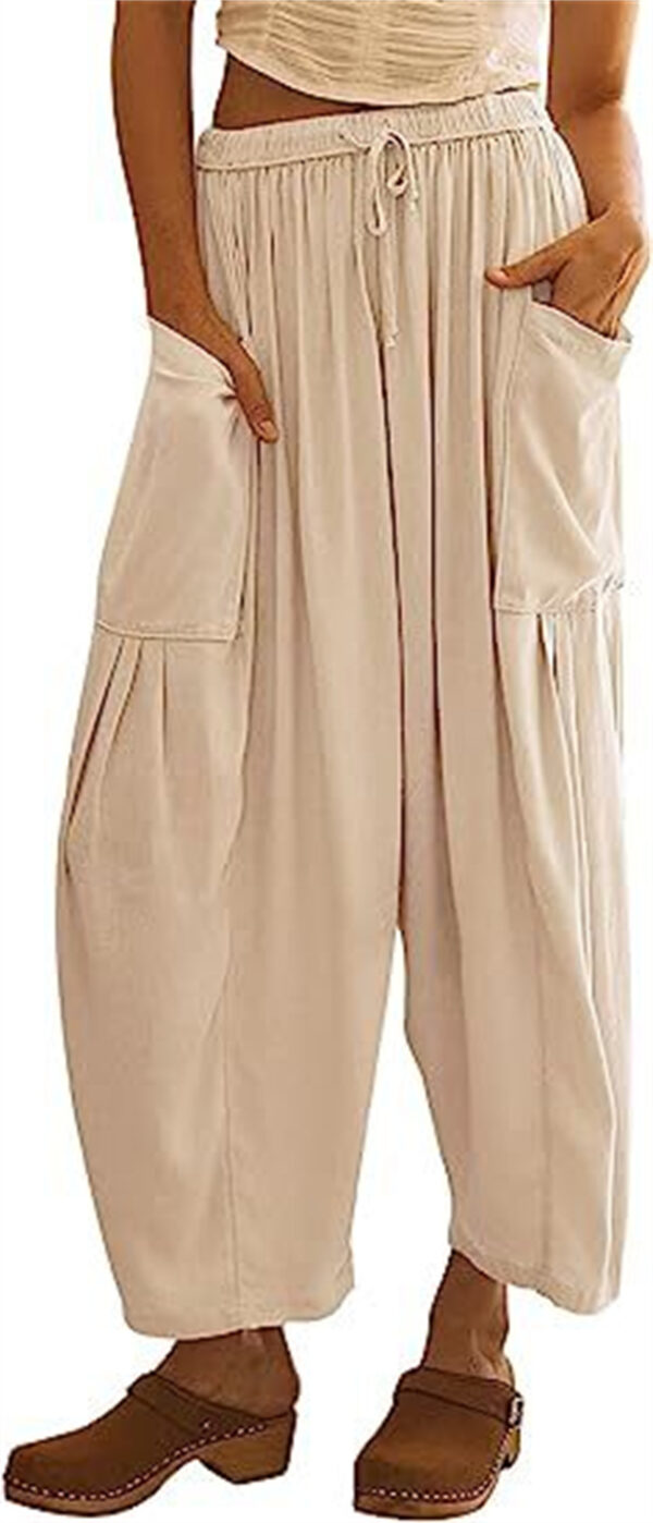 Fashion Wide Leg Pants Summer Loose Elastic High Waist Pleated Trousers Solid Color Womens Clothing - Image 9