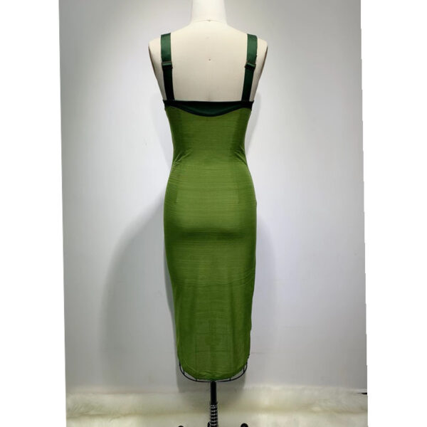 Army Green Sling Slim Temperament Dress - Image 3