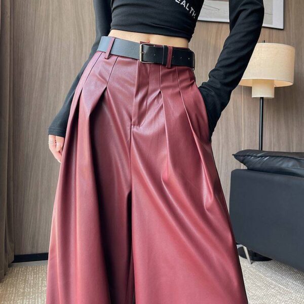 Suit Wide-leg Leather Pants Women's High Waist Loose - Image 2
