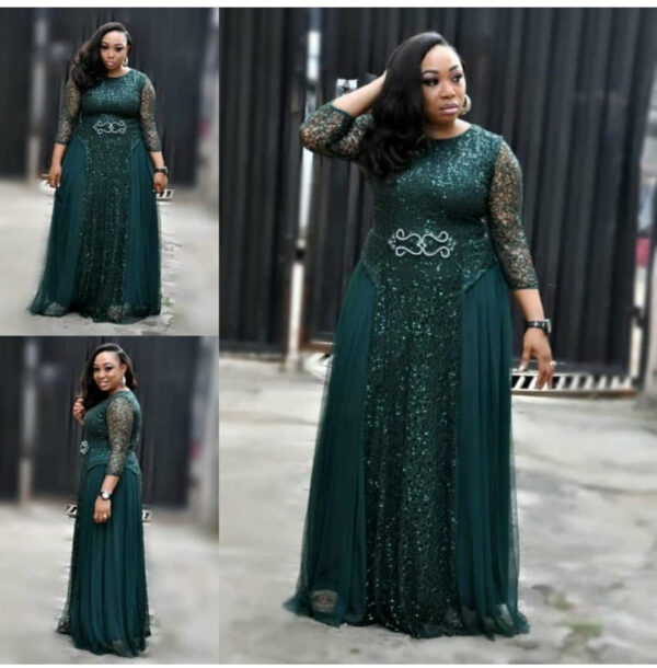 Round Neck Sleeve Dress Evening Party Long Dress - Image 2