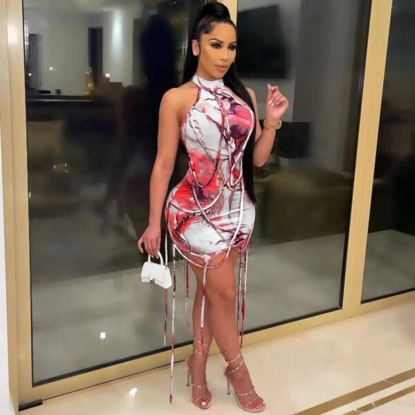 New Casual Personality Rope Decoration Printed Dress - Image 2