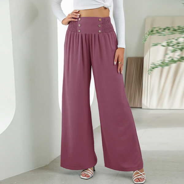 Fashion Straight Wide Leg Pants Elastic High Waist Casual Trousers For Women - Image 9