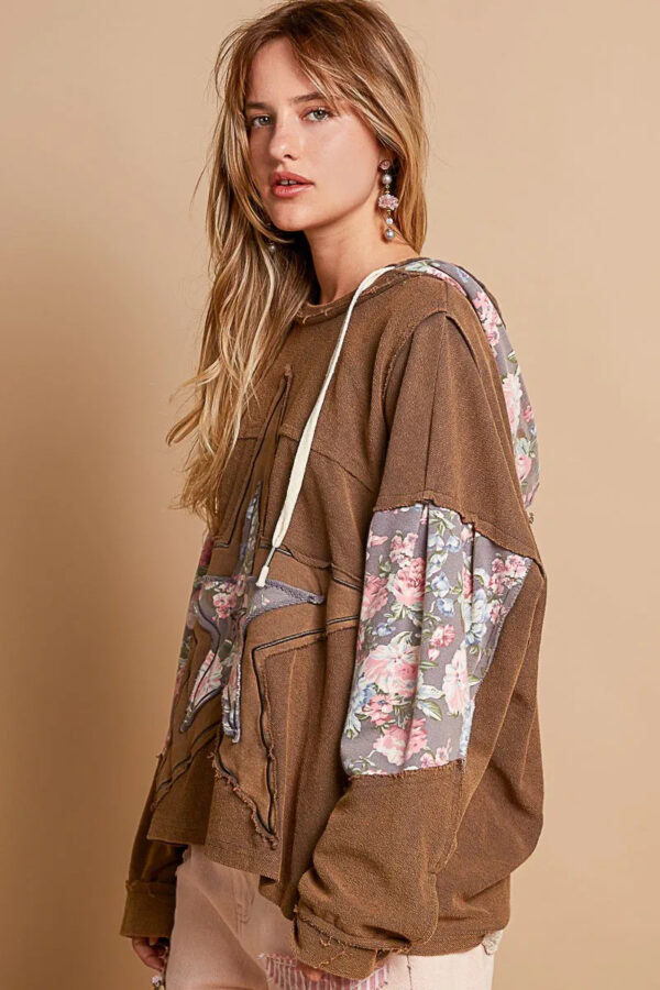 POL Star Patchwork Raw Edge French Terry Hoodie - Image 2