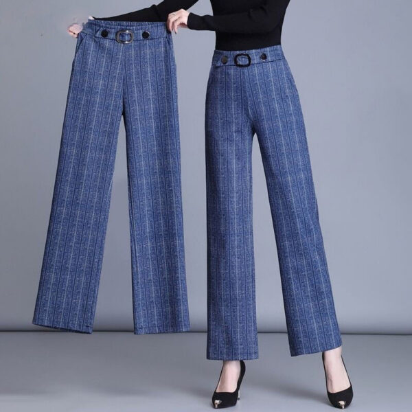 High Waist Plus Size Wide Leg Pants Casual Straight Trousers - Image 3
