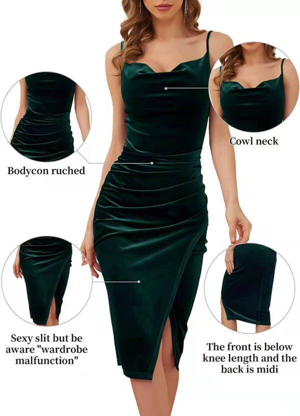 Fashion Women's Temperament Slit Pleated Velvet Sling Dress - Image 4