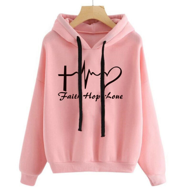 Heart Print Hoodie Sweatshirt Pullover Tops Women Long Sleeve Sports Clothes - Image 4