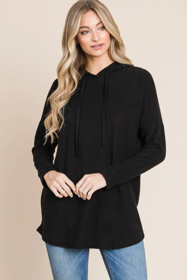 BOMBOM Contrast Drawstring Drop Shoulder Knit Hoodie - Image 5